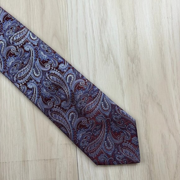 Hogo Boss Mens Purple & White Paisley Print Silk Office Wear Tie 60x3 Inches - Picture 2 of 12